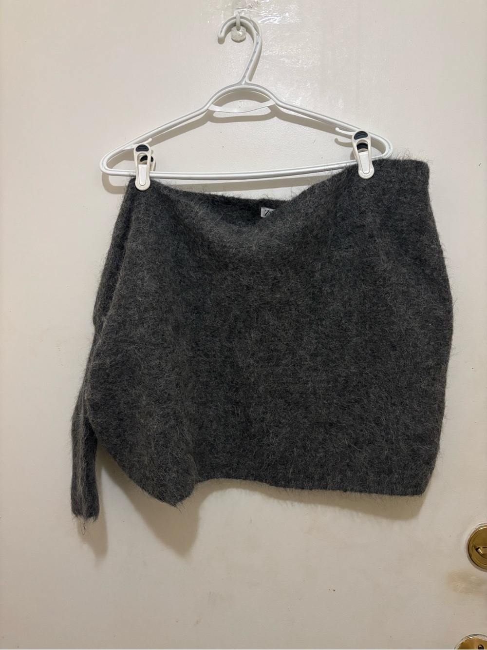 Zara NWT Alpaca Blend Asymmetrical One Sleeve Sweater Charcoal Grey M